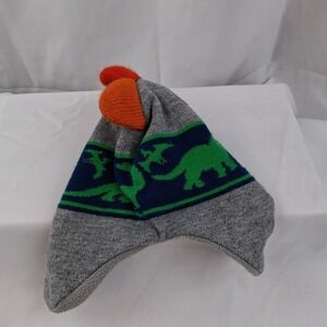 Addie & Tate Infant/Toddler Dinosaur Beanie Hat with Ear Flaps Orange Green Blue